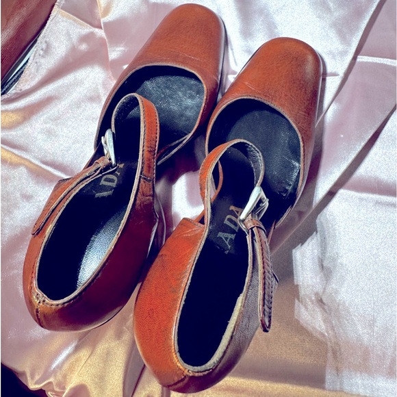 PRADA Brown Leather Mary Jane Block Heels size 36.5 - size 5.5/6 US - Picture 4 of 16